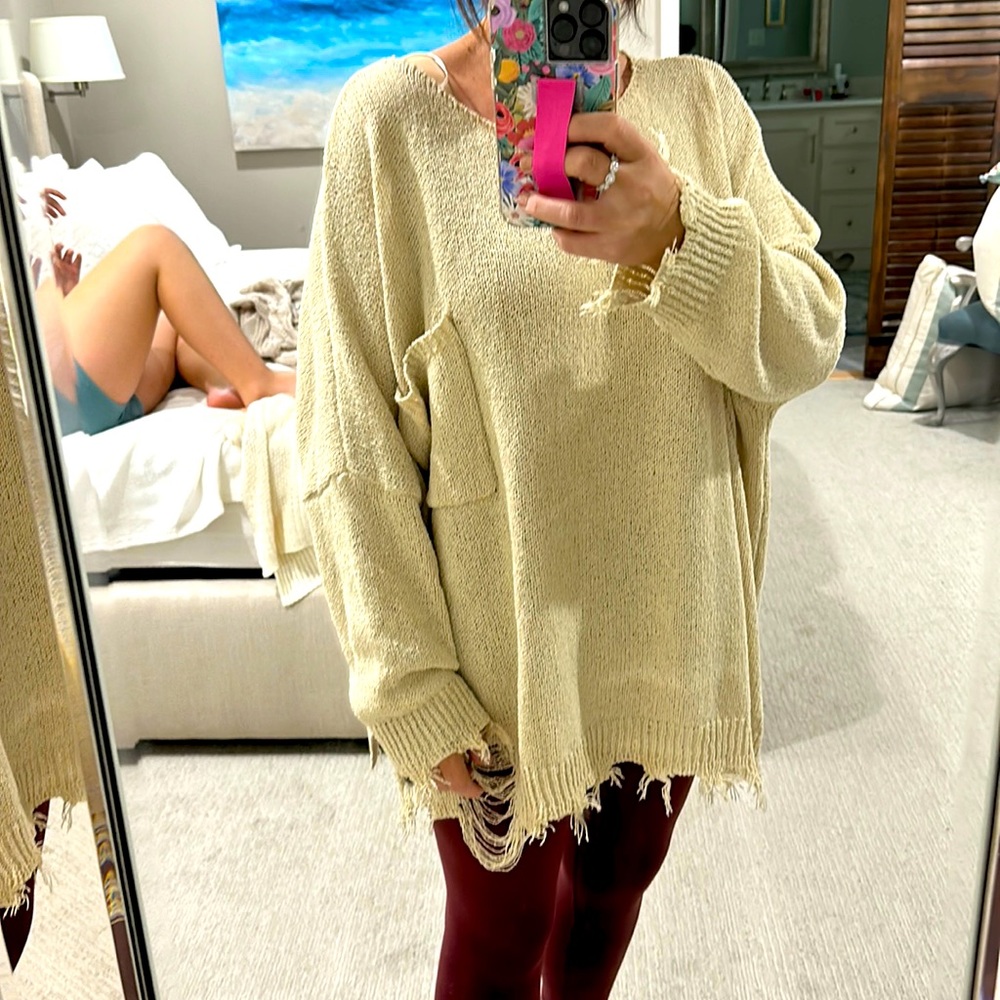 - White Birch Distressed Sweater